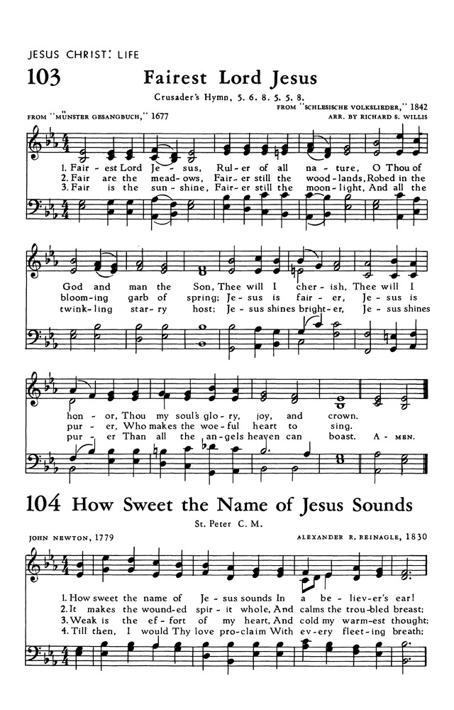 The Hymnal of The Evangelical United Brethren Church 103. Fairest Lord