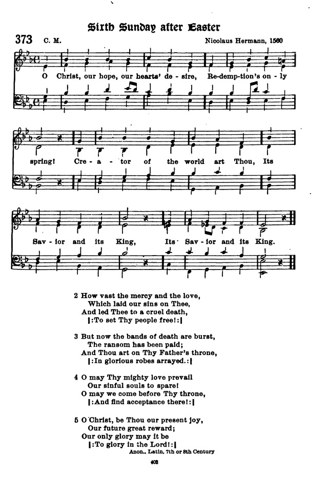 The Lutheran Hymnary 373. O Christ, our hope, our hearts' desire