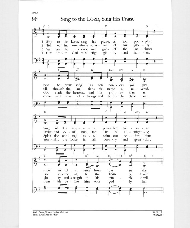 Psalter Hymnal (Gray) 96. Sing to the LORD, sing his praise all you