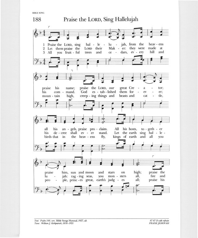Psalter Hymnal (Gray) 188. Praise the LORD, sing hallalujah