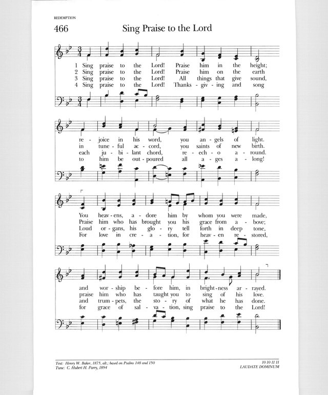 Psalter Hymnal (Gray) 466. Sing praise to the Lord! Praise him in the