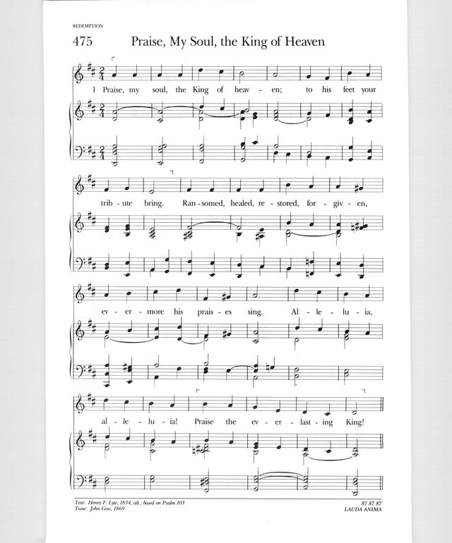 Psalter Hymnal (Gray) 475. Praise, my soul, the King of