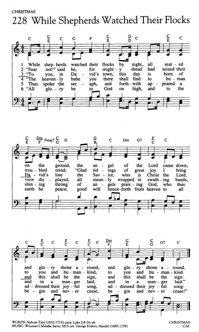 Worship and Rejoice 228. While shepherds watched their