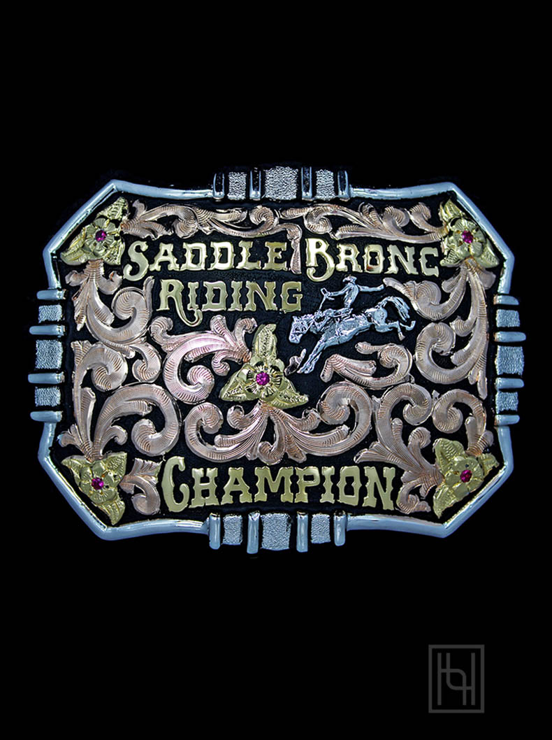 Saddle Bronc Riding Champion Trophy Belt Buckle Hyo Silver