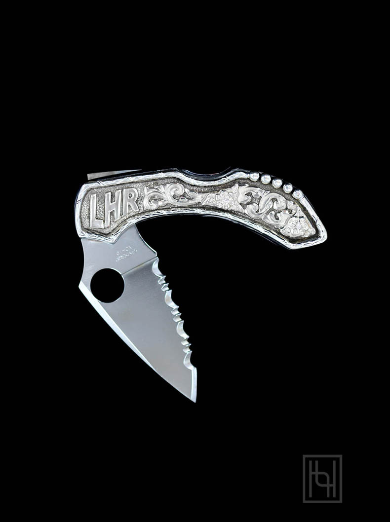 Small Silver Decorated Custom Pocket Knife Knives by Hyo Silver