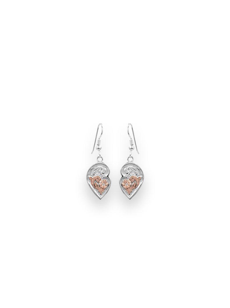 Half Heart Rose Gold & Sterling Silver Dangle Earrings