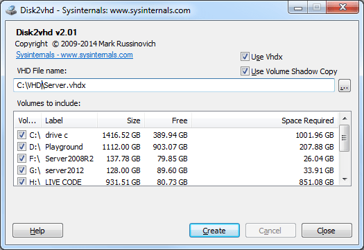 Free Disk2VHD HyperV VHDX Physical to Virtual Conversion P2V BC Blog