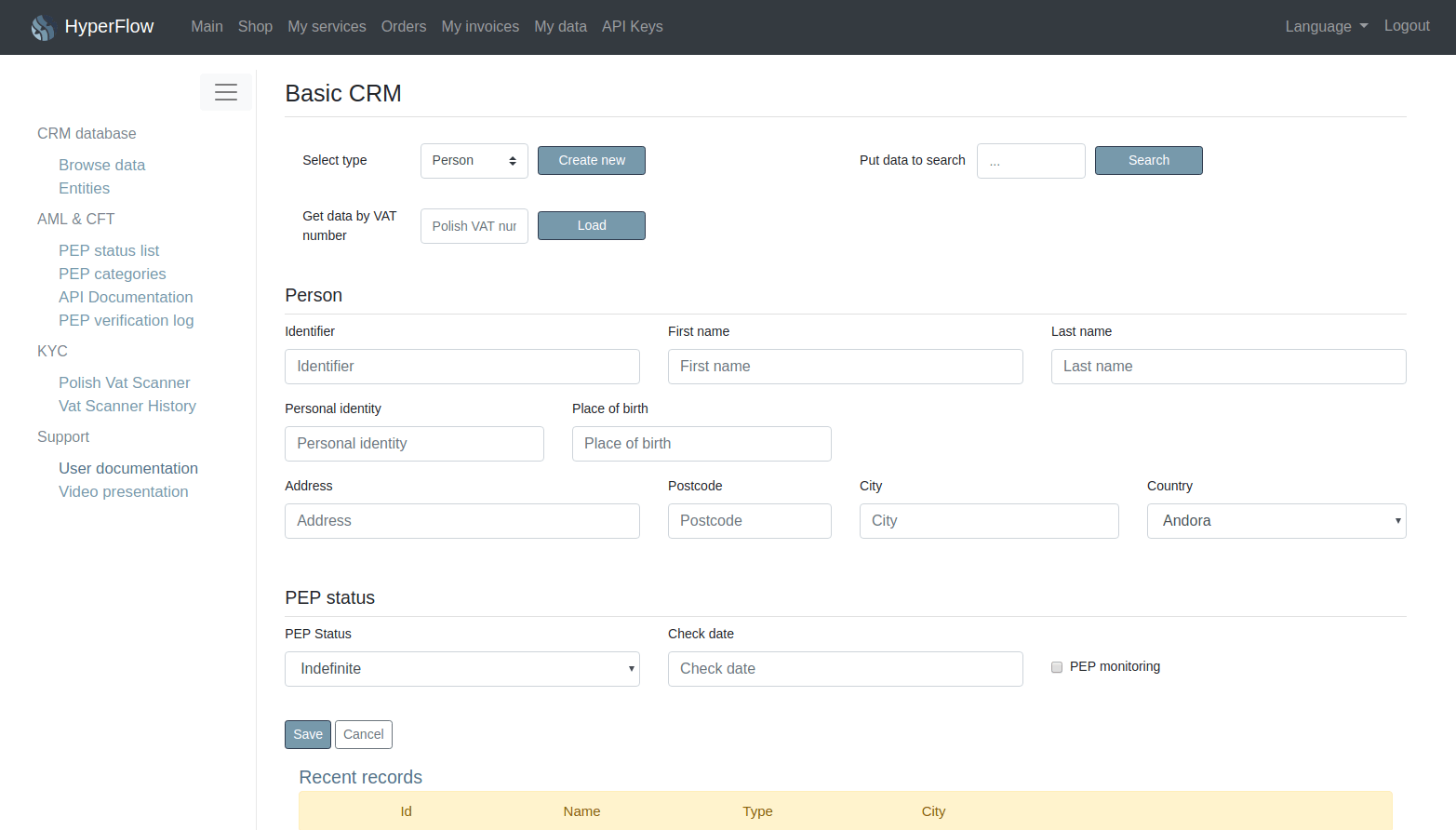 Basic CRM Hyperflow.eu SaS