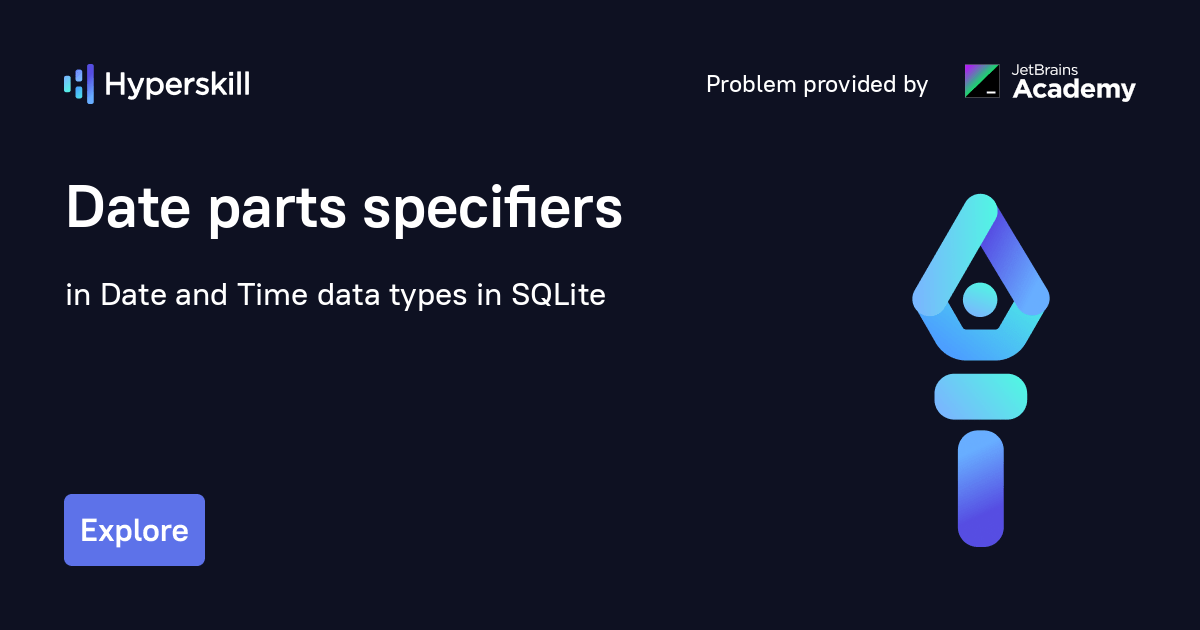 Date parts specifiers · Date and Time data types in SQLite · Hyperskill