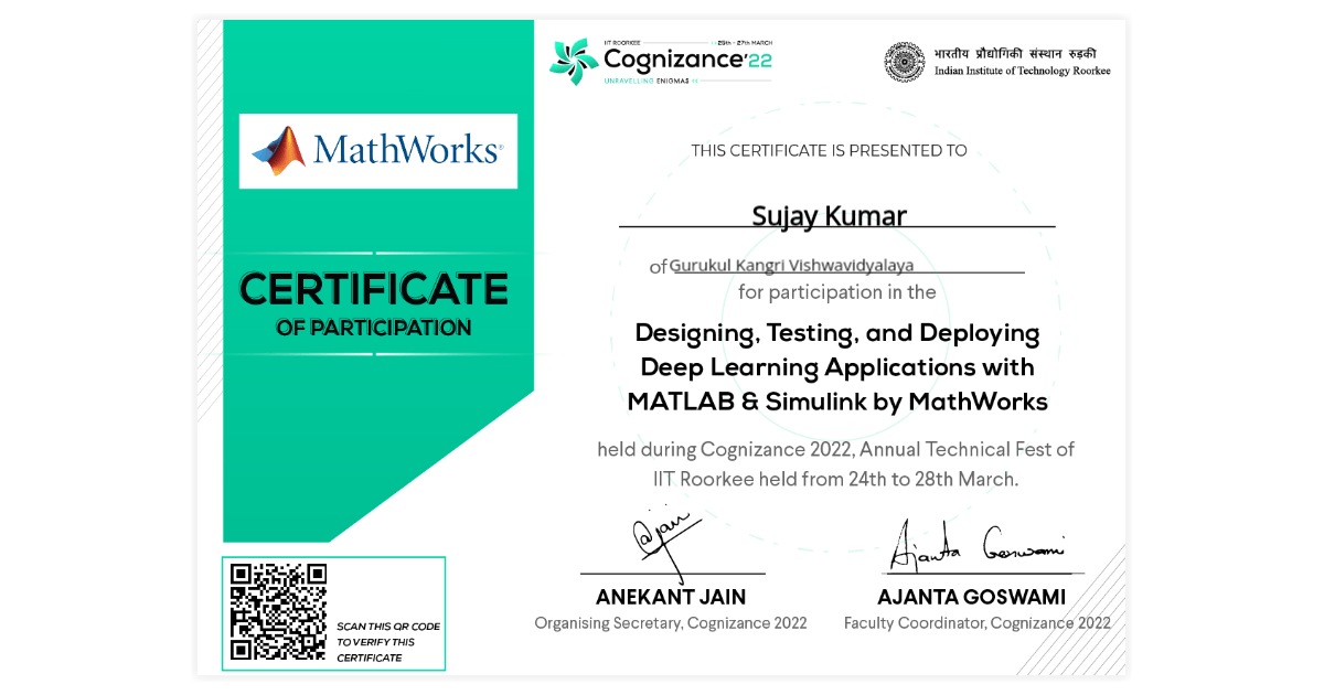 Sujay Kumar Certificate of Designing, Testing, and Deploying