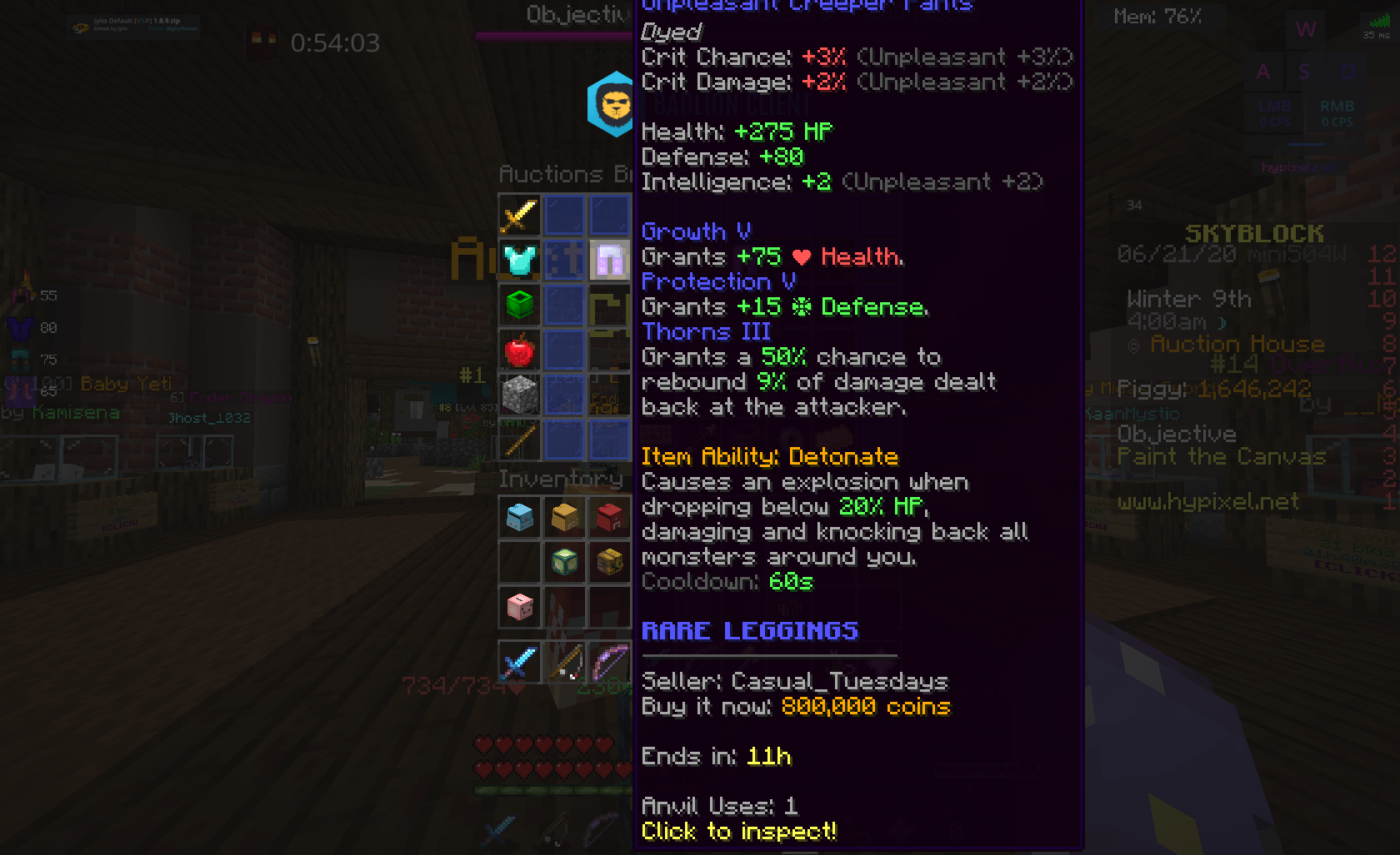 Buying creeper pants for 1m Hypixel Minecraft Server and Maps