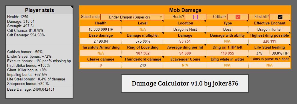 [Spreadsheet] SkyBlock Damage Calculator v1.0 Hypixel Minecraft