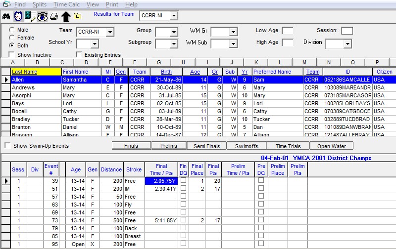 Enter or Edit Meet Results