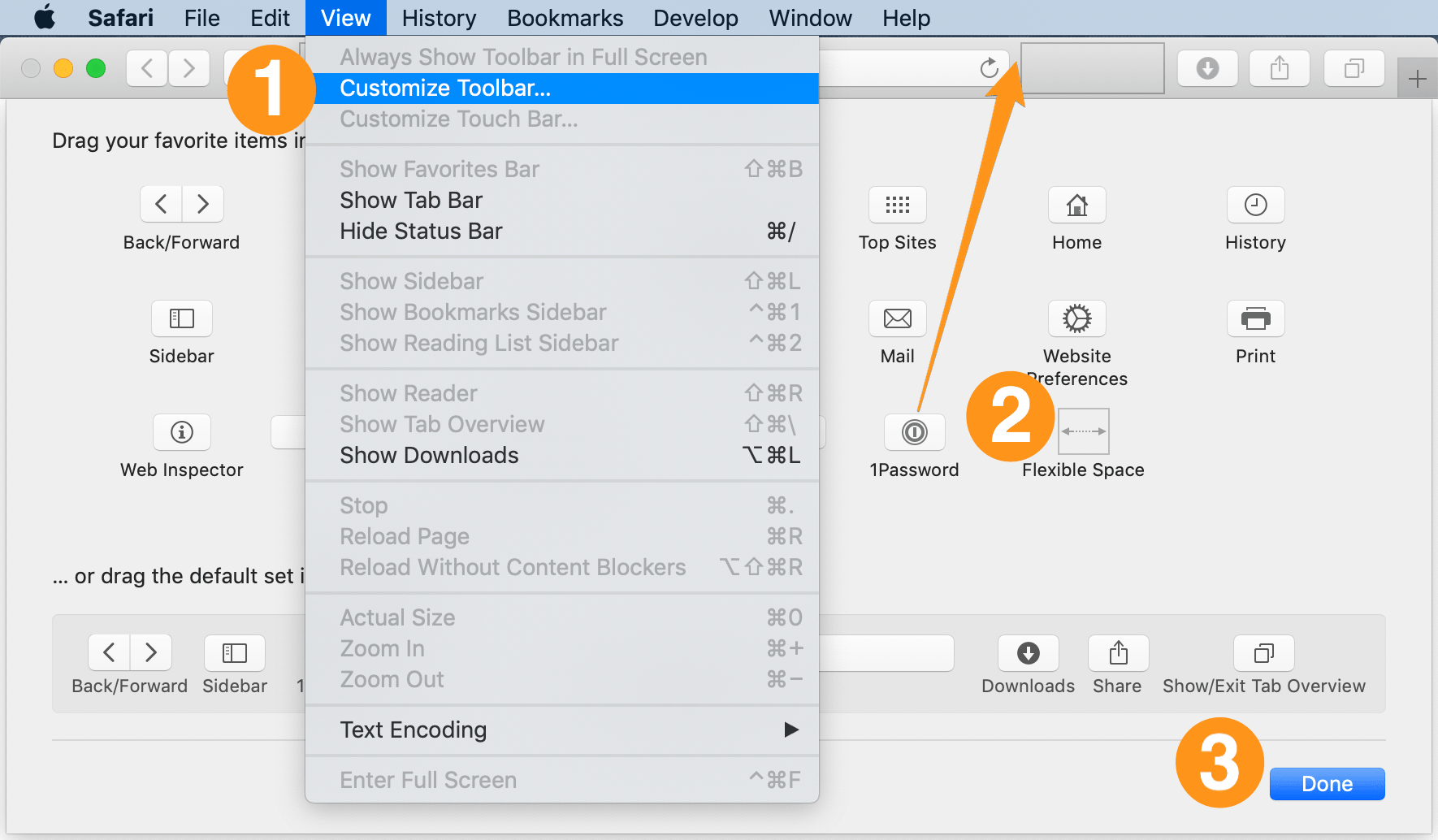 If you don't see the 1Password icon in your browser's toolbar