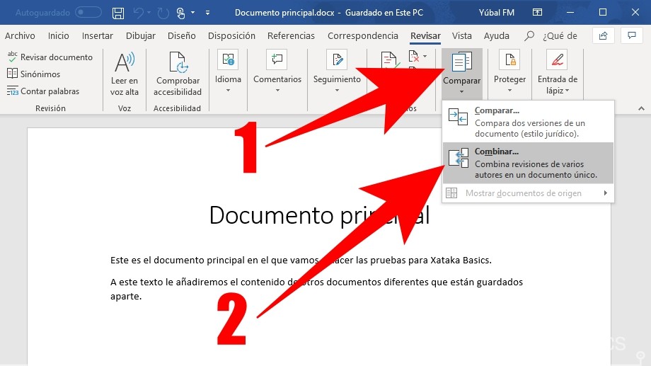 Cómo combinar o fusionar varios documentos de Word