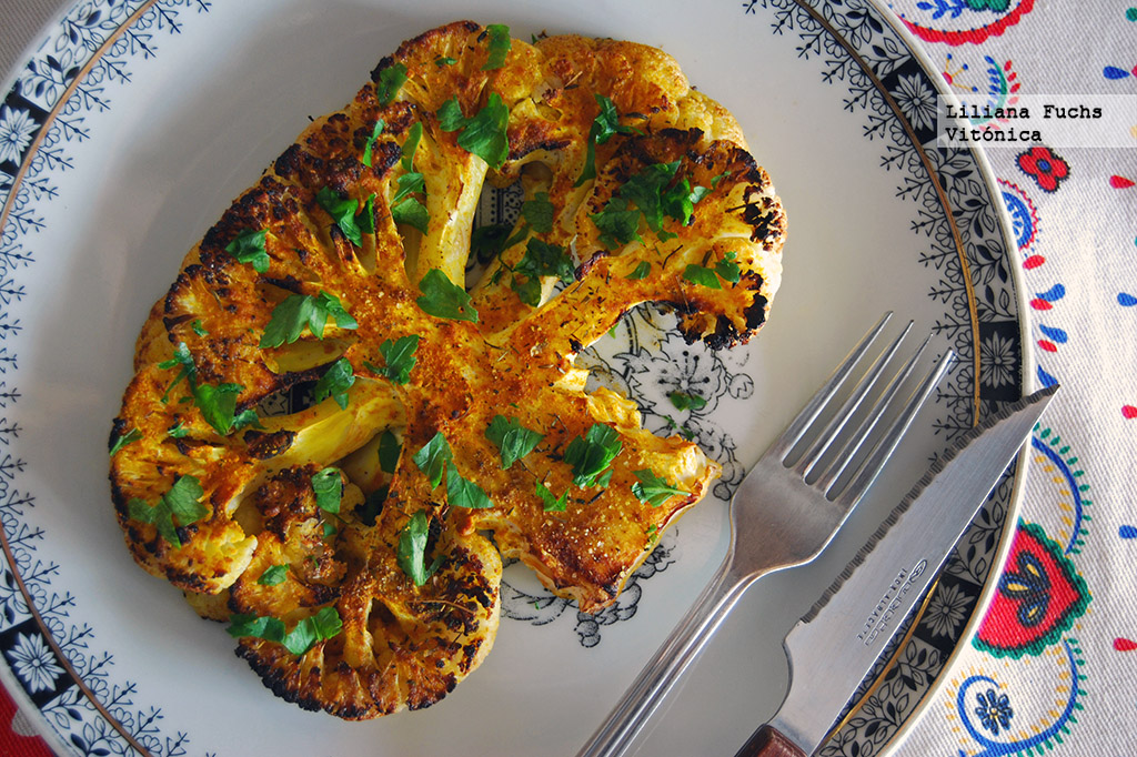 Filete de coliflor asada al horno. Receta saludable