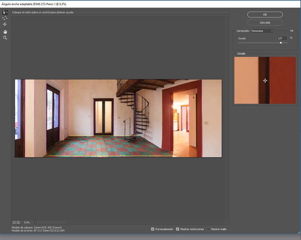 El útil filtro Ángulo ancho adaptable en para corregir