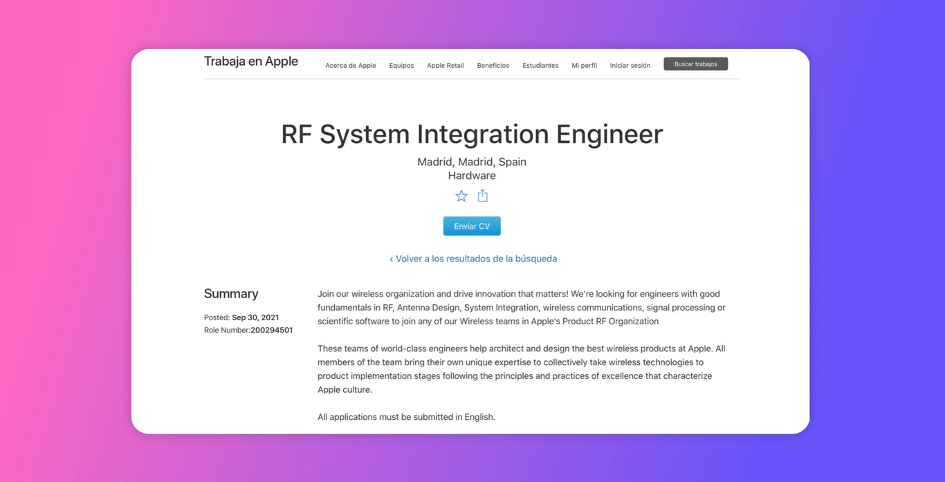 Apple is recruiting expert engineers in wireless networks and radio