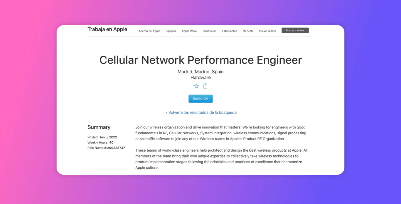 Apple is recruiting expert engineers in wireless networks and radio