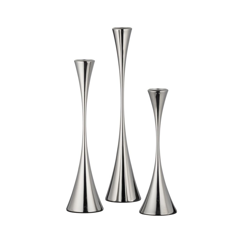 3Piece Arden Mirrored Stainless Stell Taper Candle Holder Set Crate
