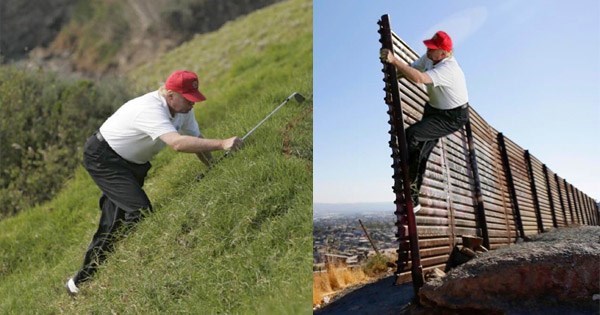 Trump Climbing Up a Golf Course Green Launches a Battle for