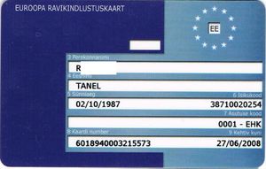 Functional Card: European Health Insurance Card (Insurance, Estonia(European Health Insurance) Col:ee-Ehi-001