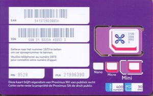 Phonecard: Proximus Sim Card (Proximus (Belgacom Mobile), Belgium(Proximus - Gsm / Sim) Col:be-Pro-Gsm-0093