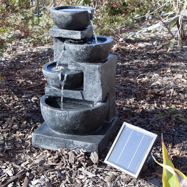 4 Tiers Casarding Water Fountain LED Light Garden Outdoor Solar