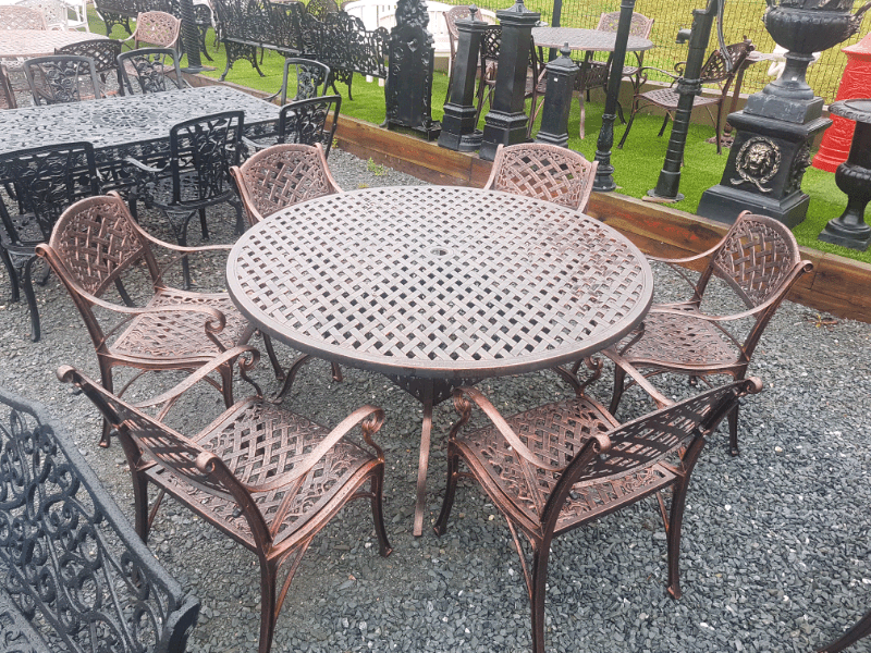 Cast aluminium garden furniture table and chairs sets benches in