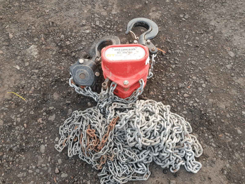 Small selection left of 1 to 3 ton chain hoist block and tackle in