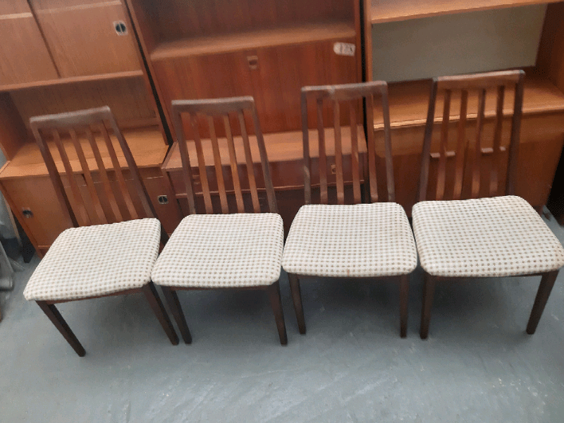 Vintage retro teak wooden mid century G Plan kitchen dining chairs in