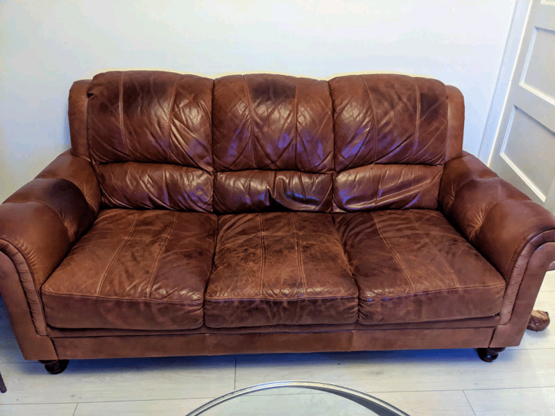 LawsonStyle Brown Leather Three Seater Sofa in North Finchley