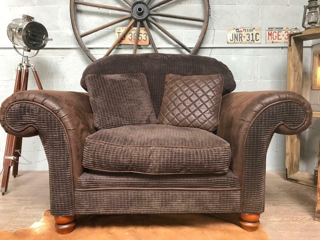 Thorpe Sofology Fabric & Suede Snuggle Armchair Grey Brown + 2 Cushions