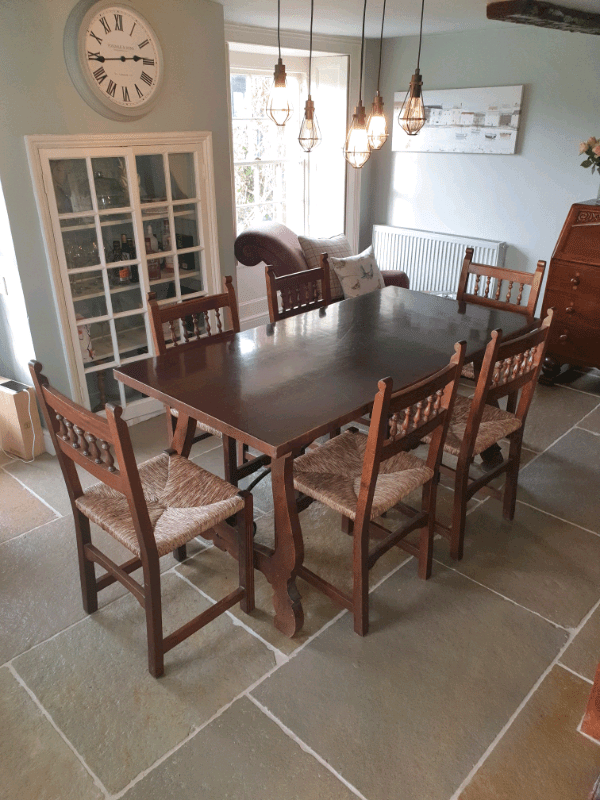 Antique Spanish solid hardwood dining table with 6 chairs in Bath