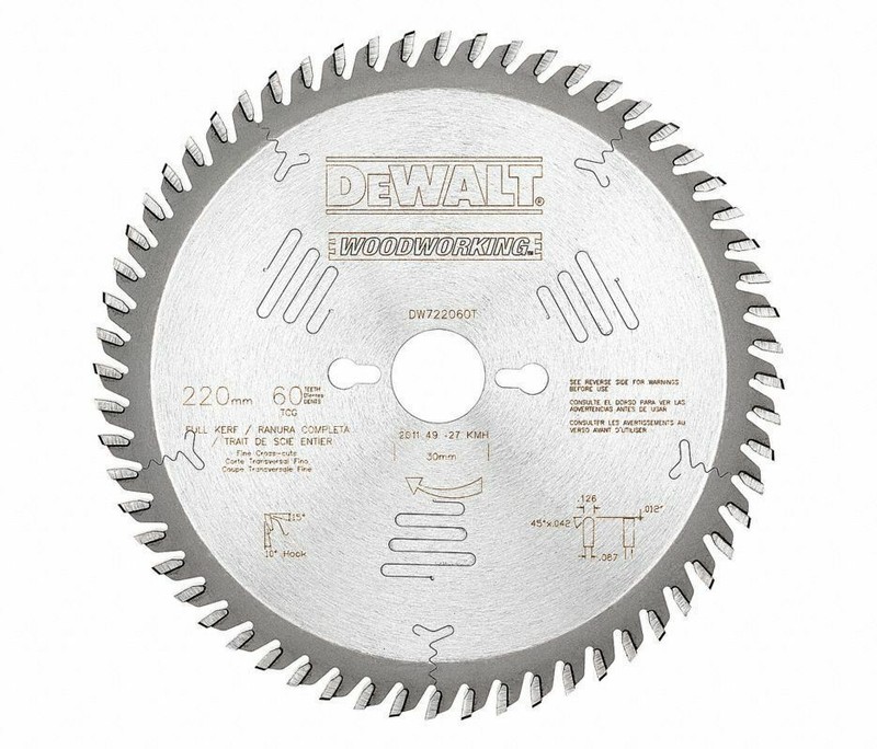 Dewalt DW722060T 220mm x 60 Teeth Full Kerf Premium Woodworking Saw