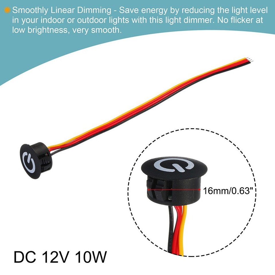 Energy Saving 16mm Diameter DC 12V Touch Dimmer Switch for Black For