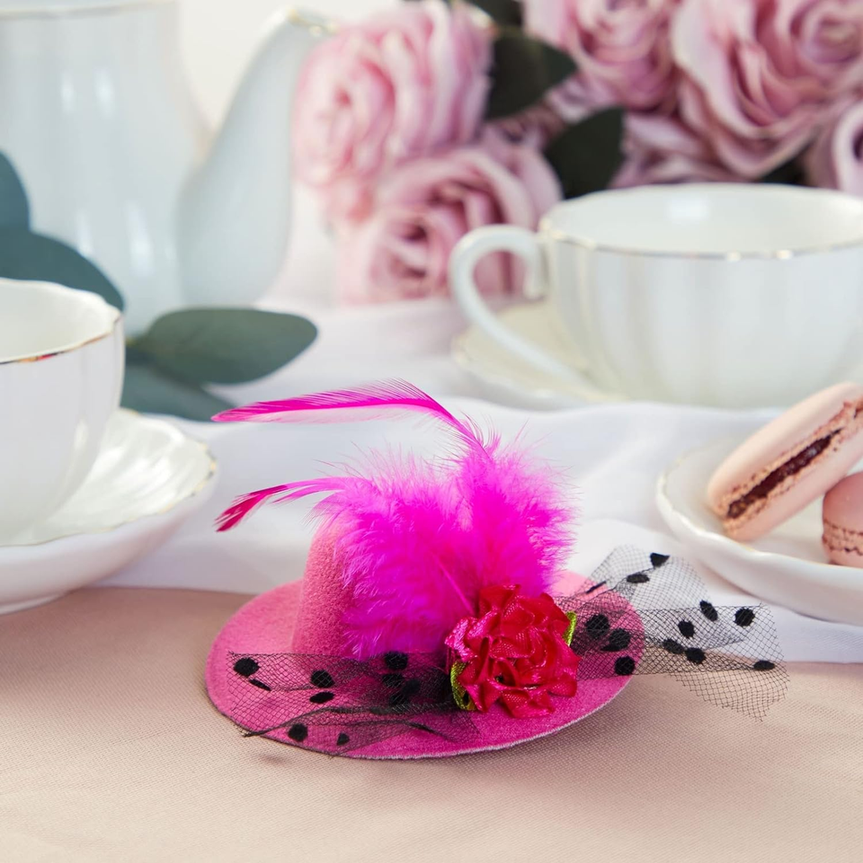 Juvale 6 Pieces Mini Tea Party Hats for Women, ClipOn Design Fancy