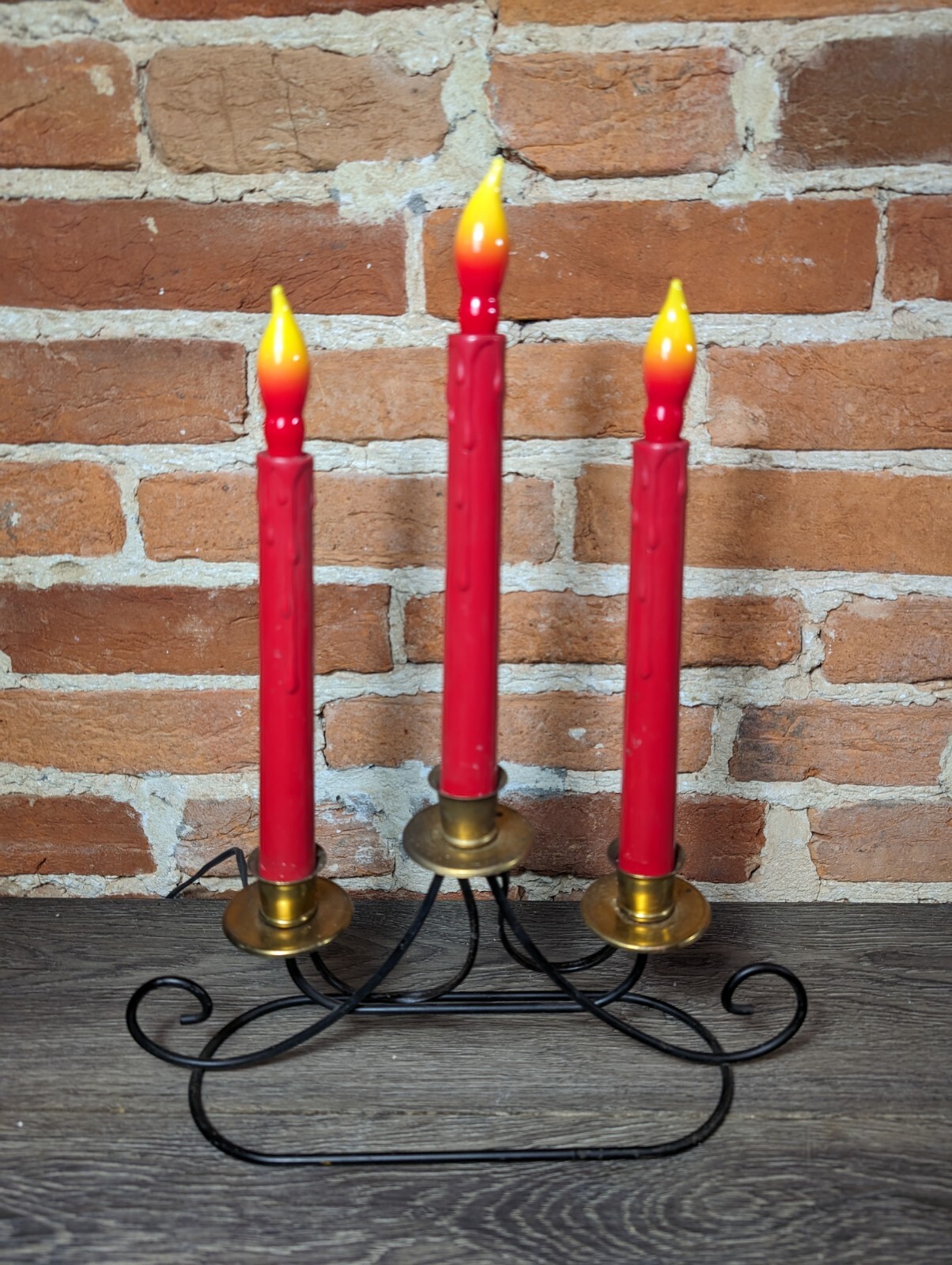 Vtg Paramount Electric 3 Candle Lites Red Metal Christmas Candelabra