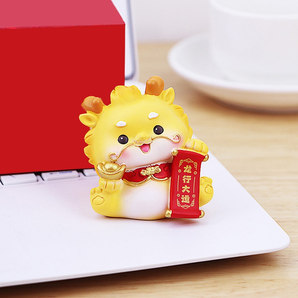 Miniature Dragon Statue Colorful Holiday Decoration Chinese Set for