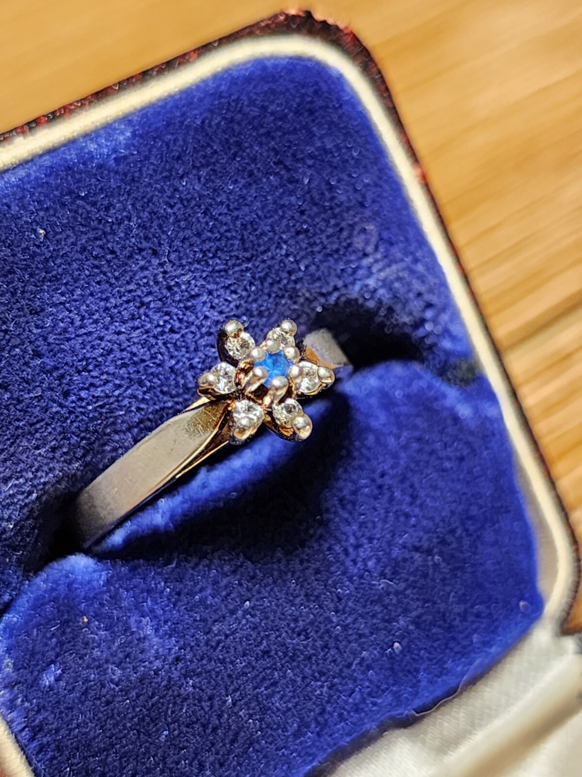 BIRKS DIAMONDS & Blue SAPPHIRE RING Sterling Silver FLORAL Cluster