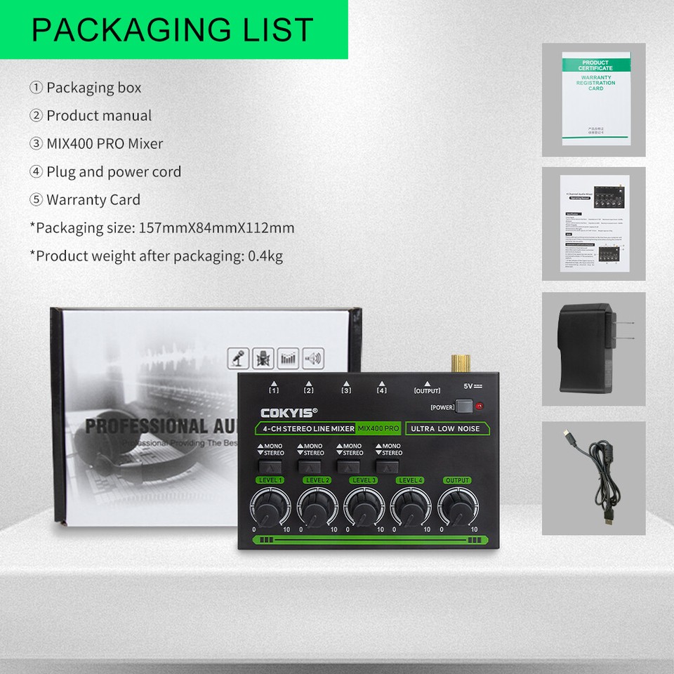 4Channel Mini Audio Mixer Line Mixer Small Audio Mixer for Small Clubs