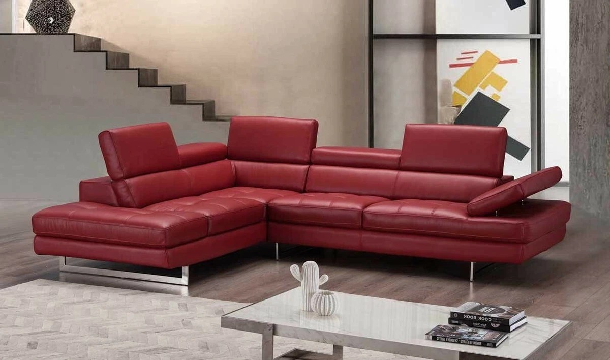 Polaris Italian Leather Sectional Sofa In Dark Red Baci Living Room