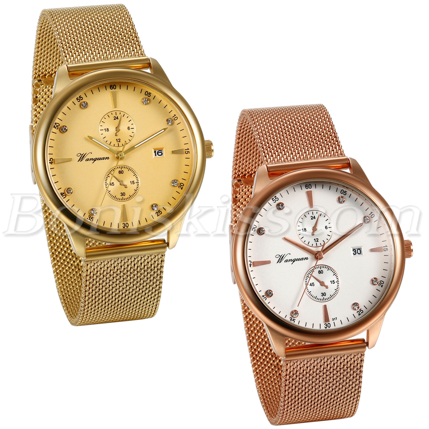 Men's Luxury Stainless Steel Rhinestone Mesh Band Date Analog Quartz Wrist Watch eBay