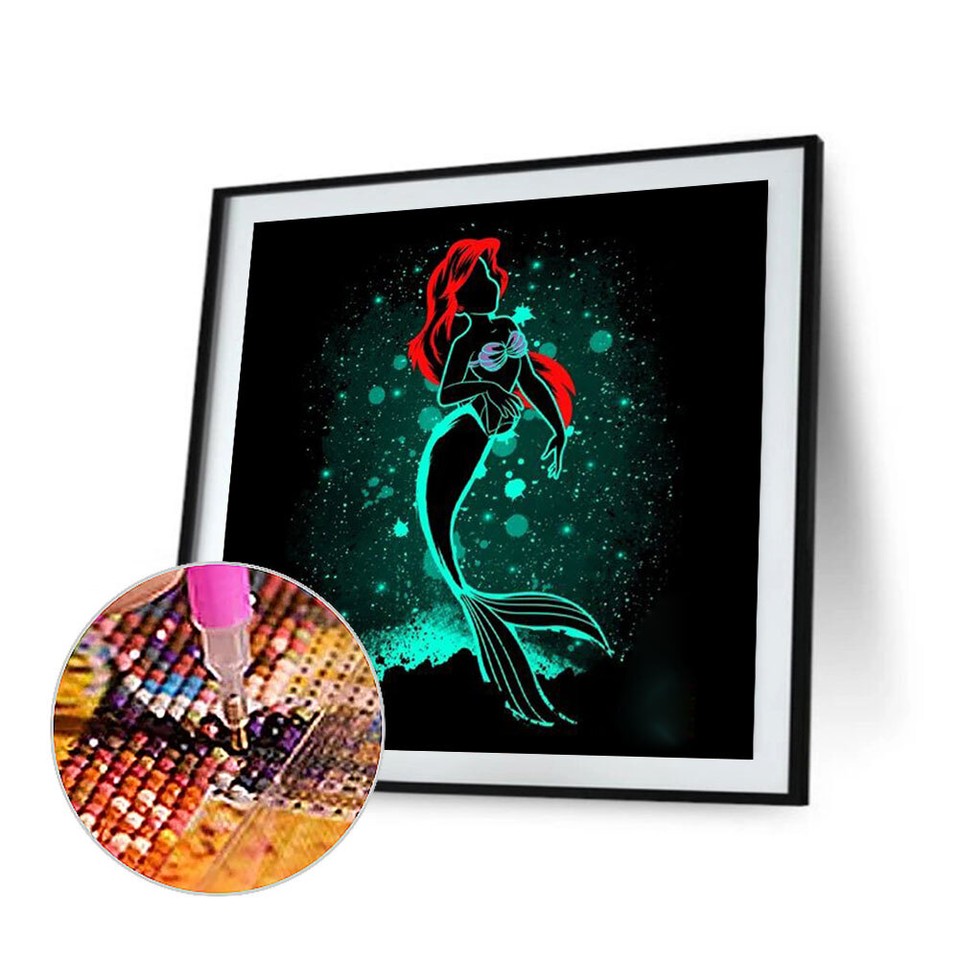  5D Diamond Painting Kit Cartoon Mermaid Full Round Drill Rhinestone