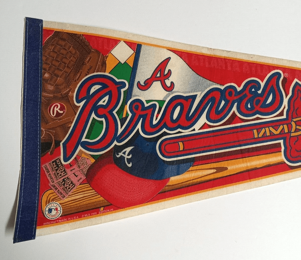 Vintage Atlanta Braves Red Cross Pennants, Logo Patch & Foam Finger Lot