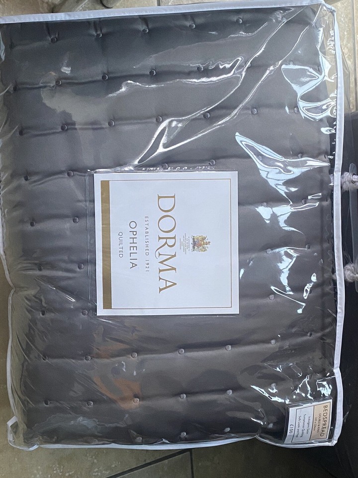 DORMA Ophelia Luxury Quilted Grey Bedspread 235 x 235cm BNIP RRP