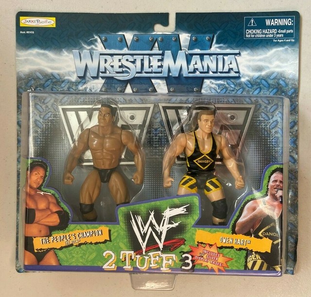 WWE WWF Wrestling Figure 2 Pack THE ROCK & OWEN HART Jakks Pacific BCA