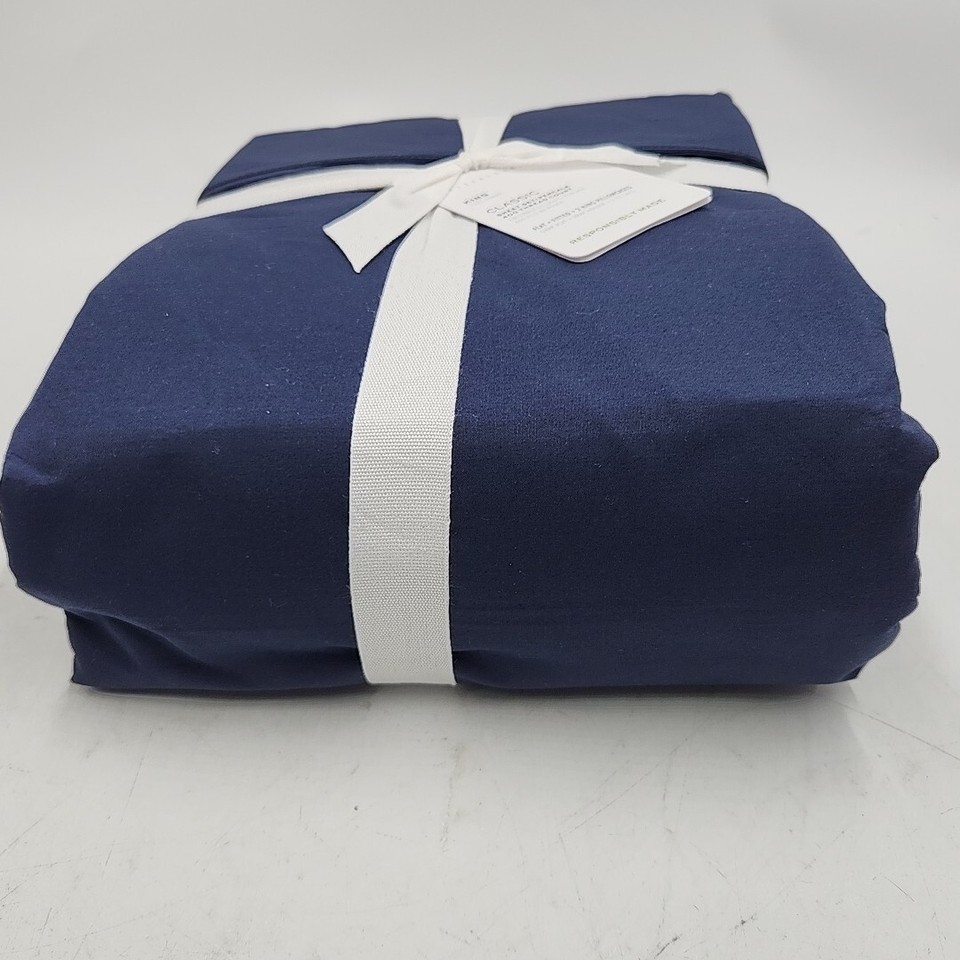 NEW Pottery Barn Classic Percale 400 Thread Count Sheet Set KING Navy