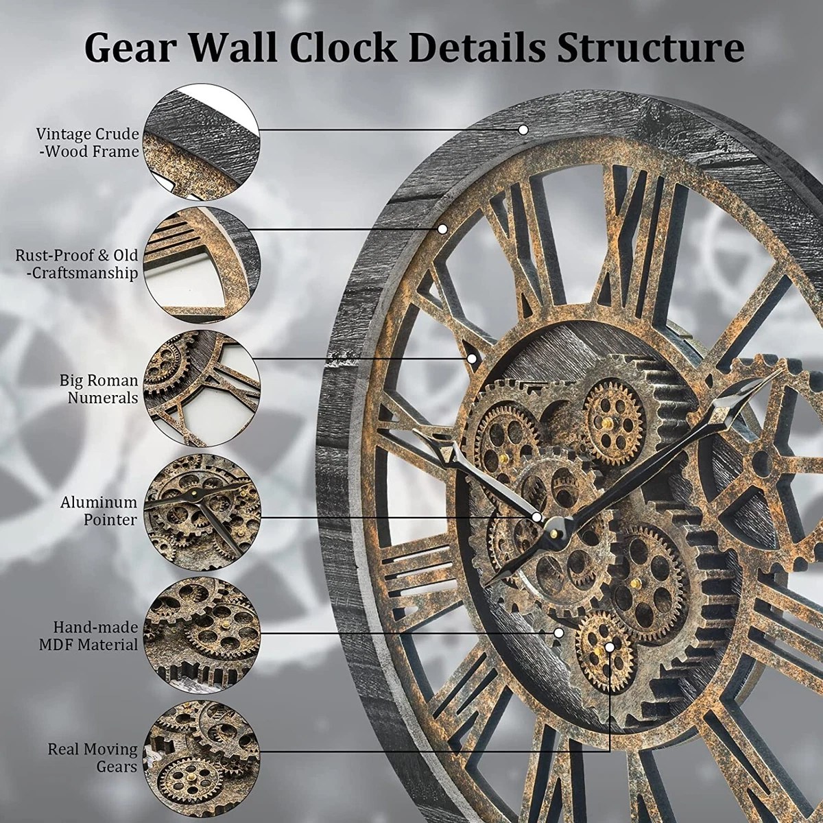 Wooden Gear Wall Clocks