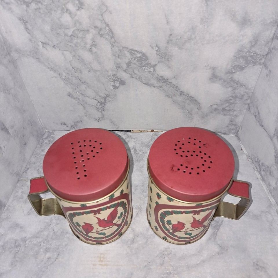 VINTAGE RETRO RED BIRD CARDINALS TIN SALT AND PEPPER SHAKER SET eBay